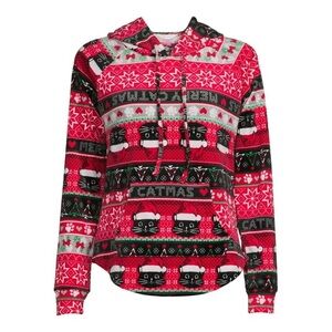 🌻3/$20 🆕 No Boundaries Holiday Christmas Hoodie Merry Catmas Print, Size M